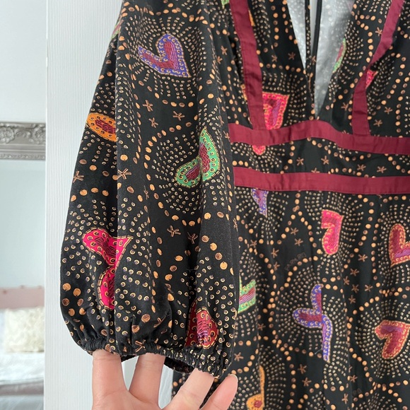 Farm to rio Anthropologie jumpsuit v neck summer tropical hearts black xs - Picture 6 of 7